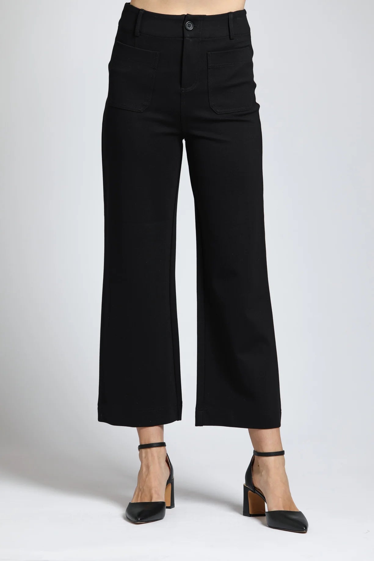 black crop dress pants APNY Ponte Cropped Wide Leg Pant With Patch Pockets in – Belle & Burke Short Black Dress Hairstyle Beginning Boutique and spandex Colors:Confetti Pink