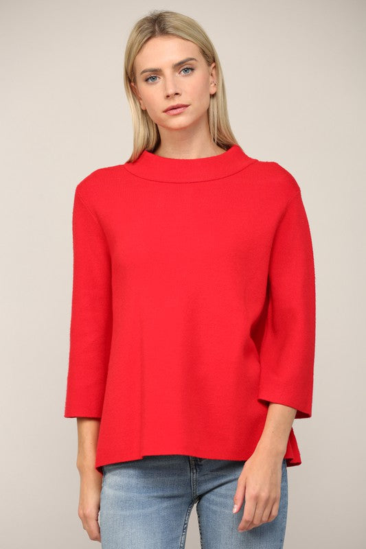 Mock Neck Swing Sweater in Red