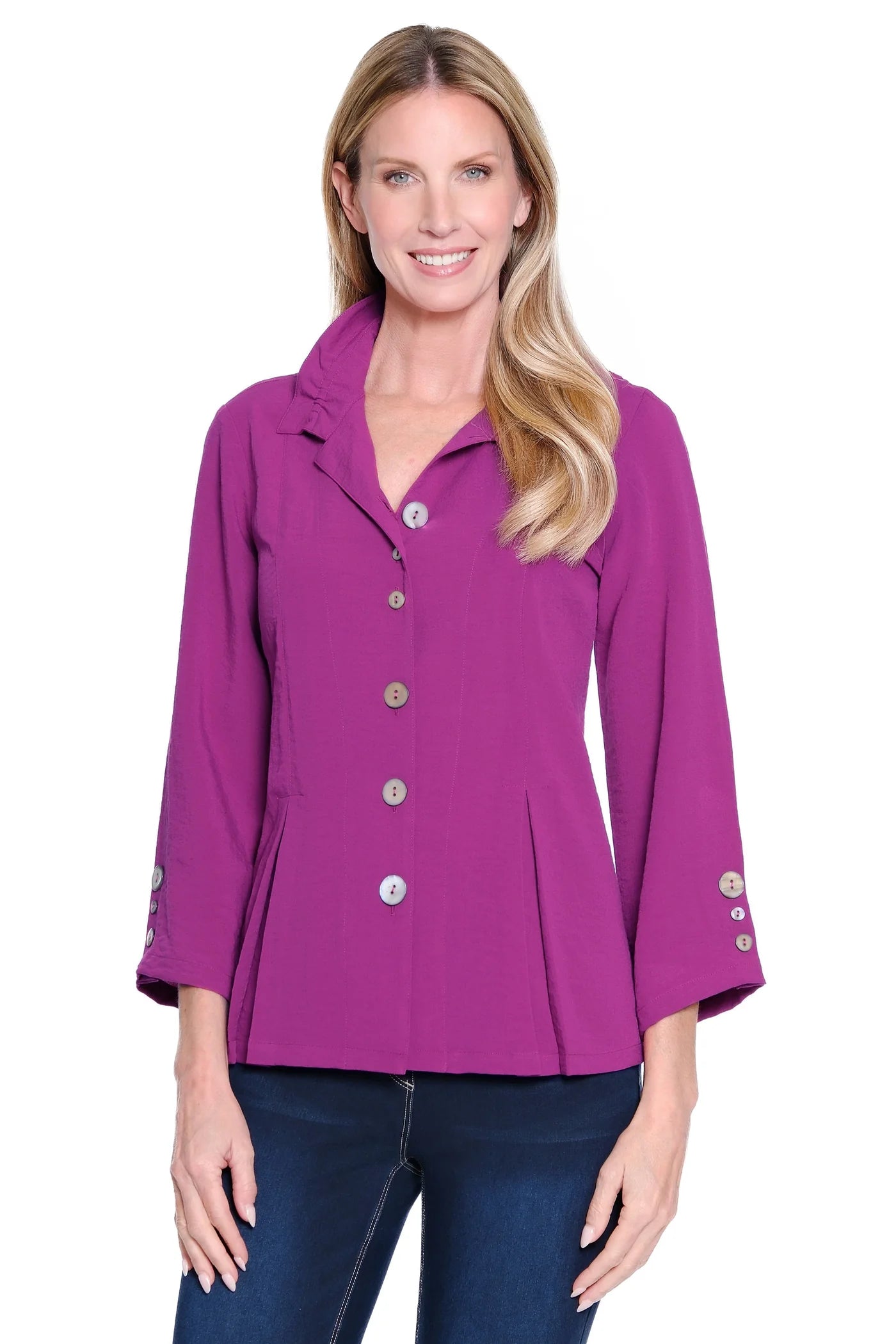 Ali Miles Magenta Button Front Top