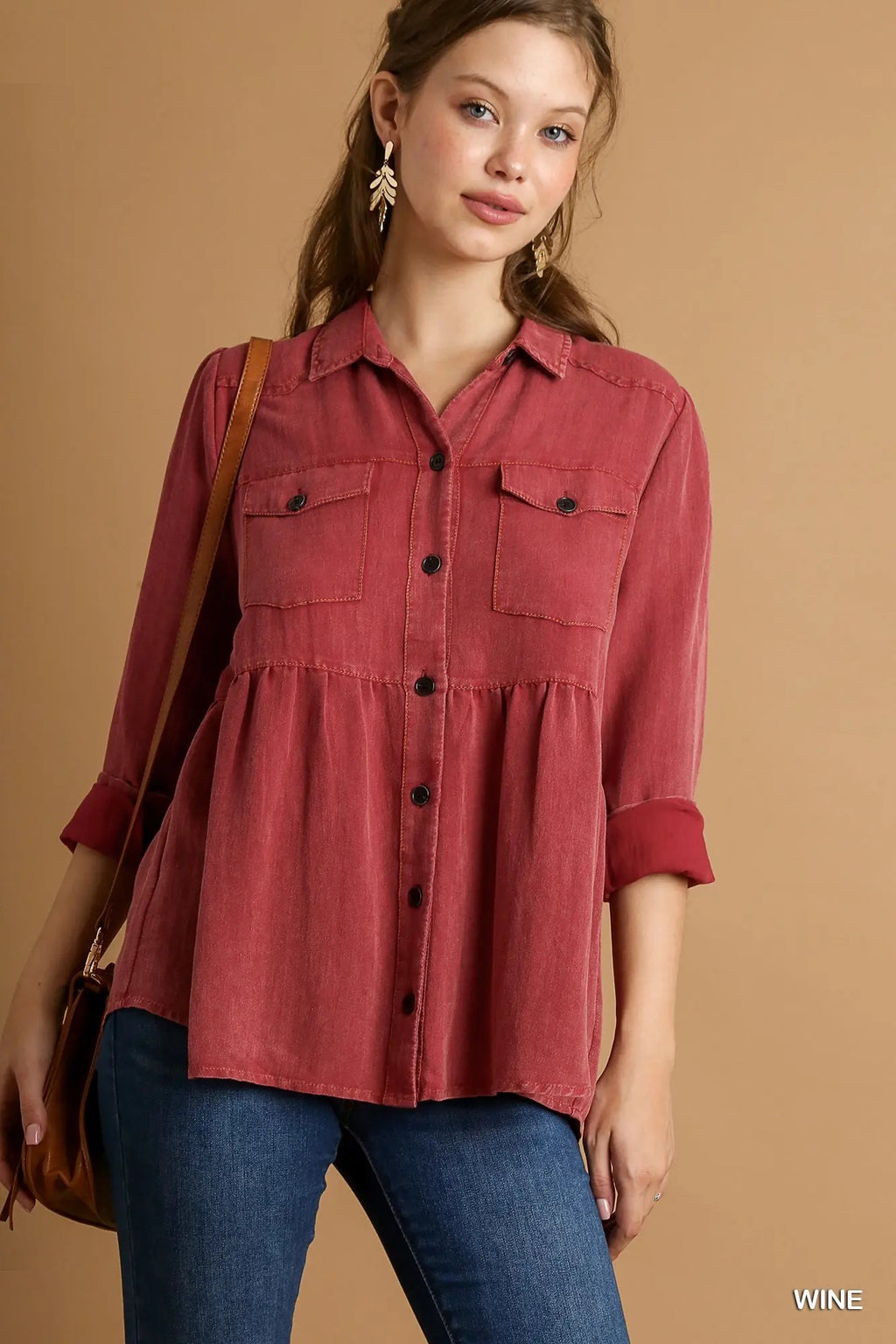 Wine Button down Top