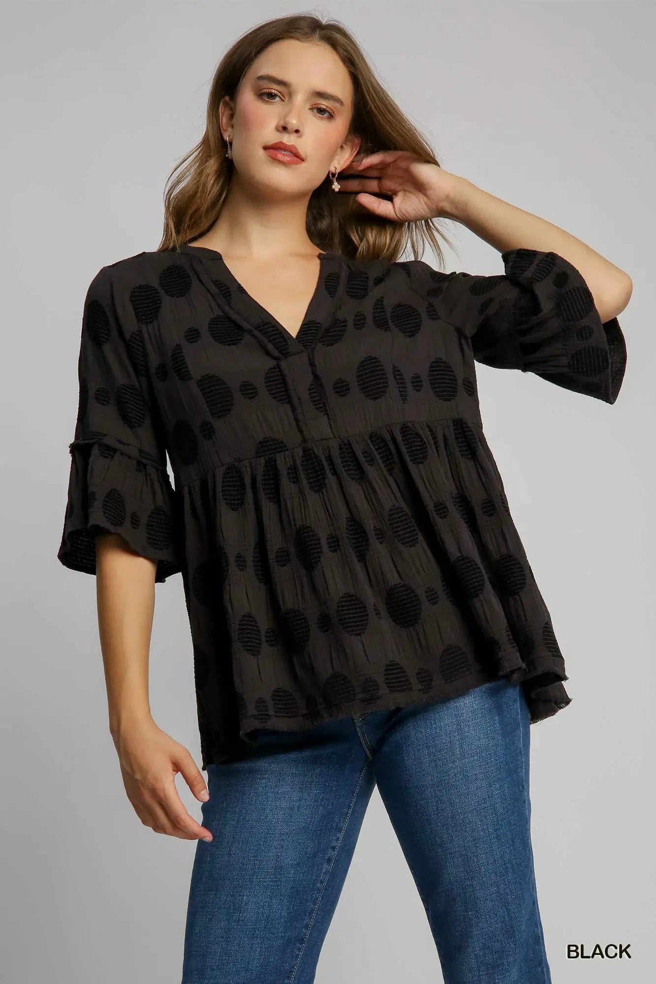 Black Dot Flutter Sleeve Top