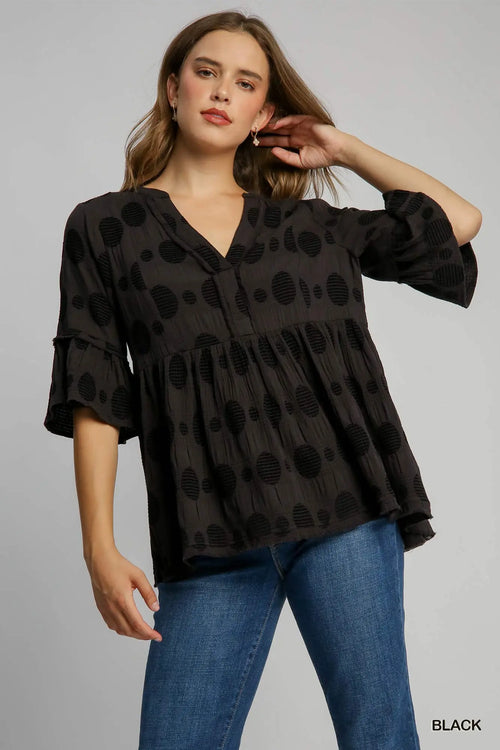 Black Dot Flutter Sleeve Top