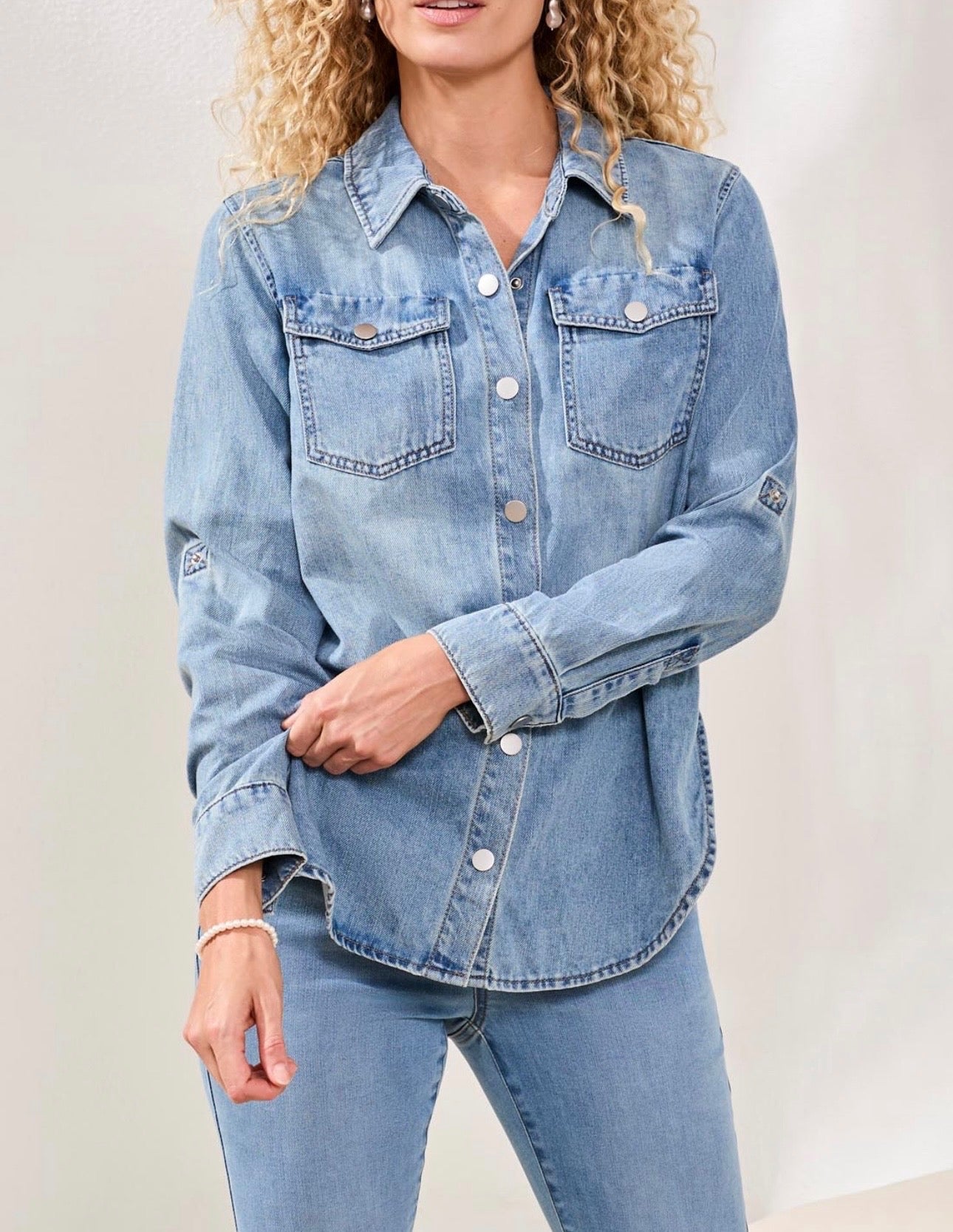 Tribal Classic Denim Shirt With Roll Up Sleeves