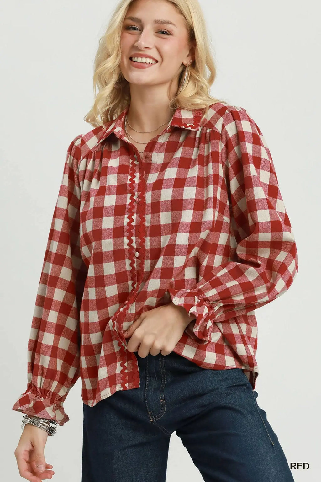 Umgee Red Buffalo Plaid Top