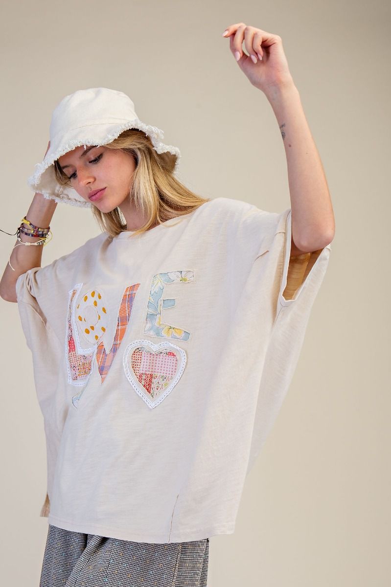 Cream Love Patch Knit Oversized Top