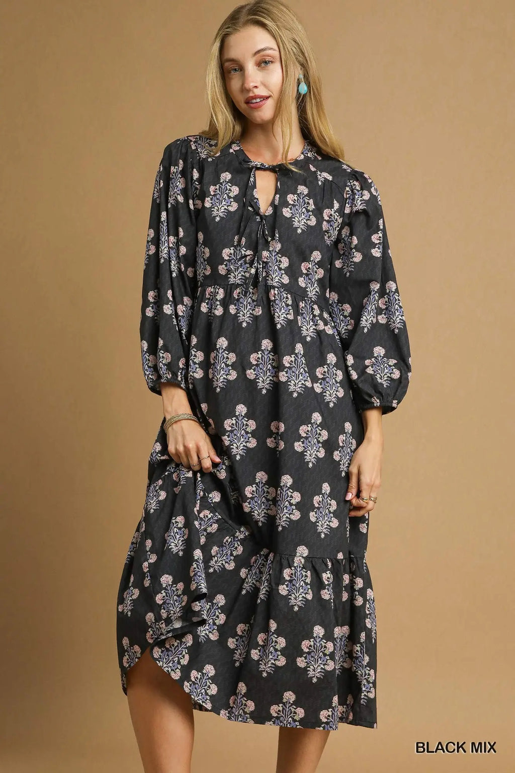 Floral Print Tiered Midi Dress