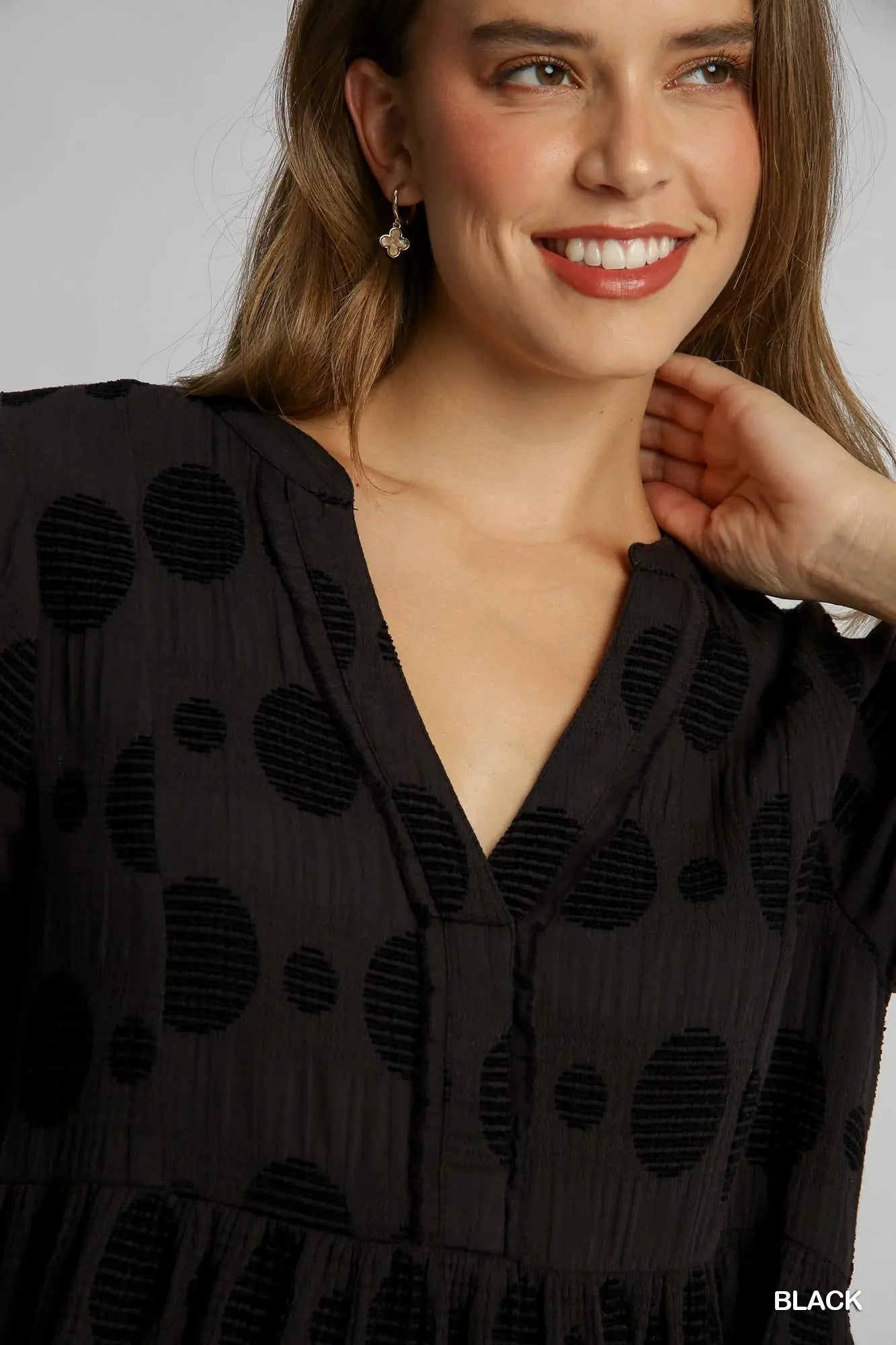 Black Dot Flutter Sleeve Top