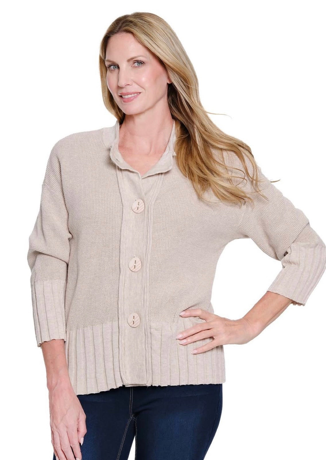 Multiples Oatmeal Button Front Sweater Cardigan