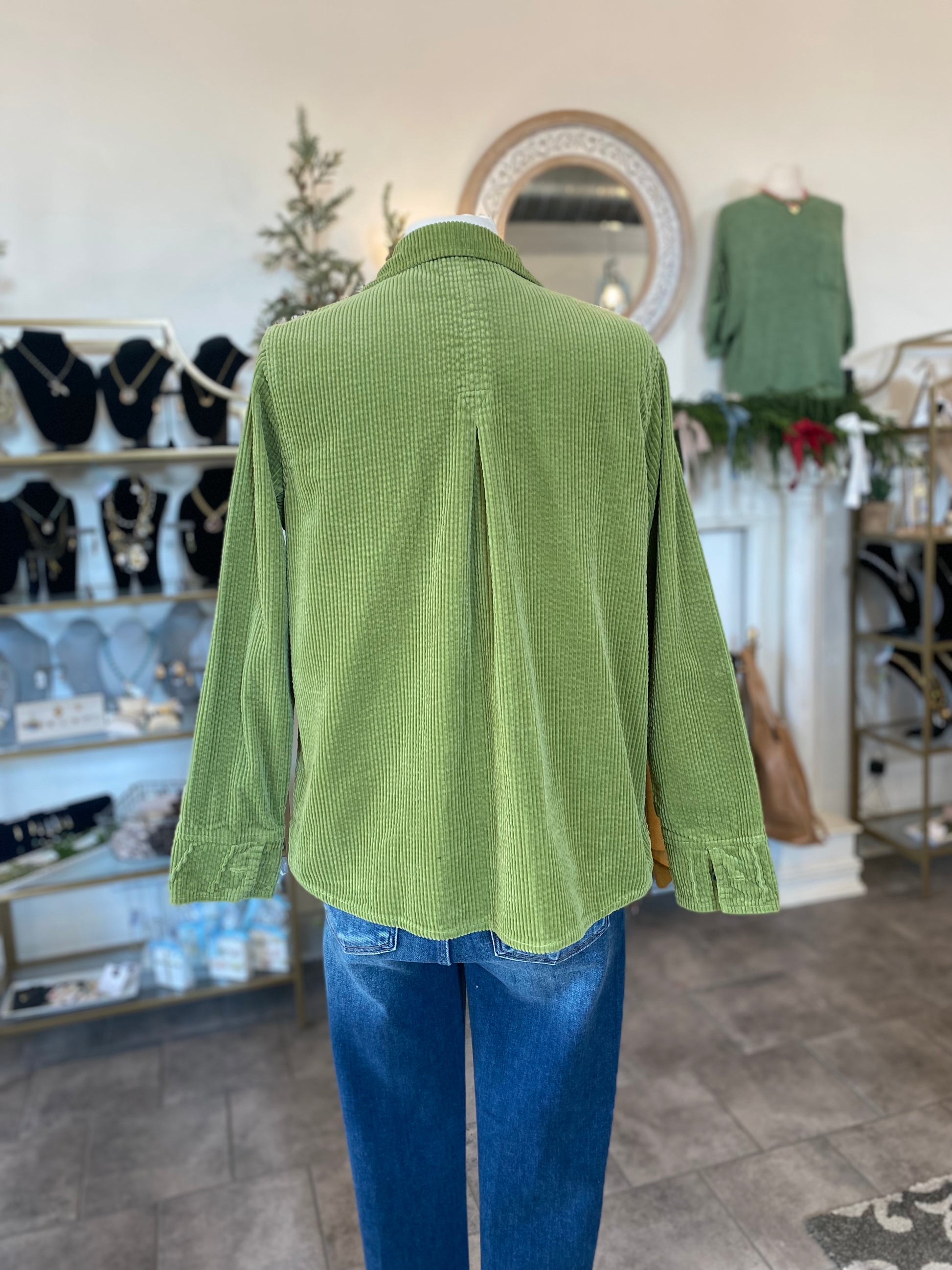Cut Loose Crop Hi-Lo Lux Cord Jacket in Frog Green