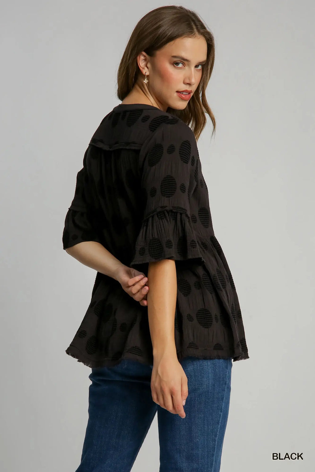 Black Dot Flutter Sleeve Top