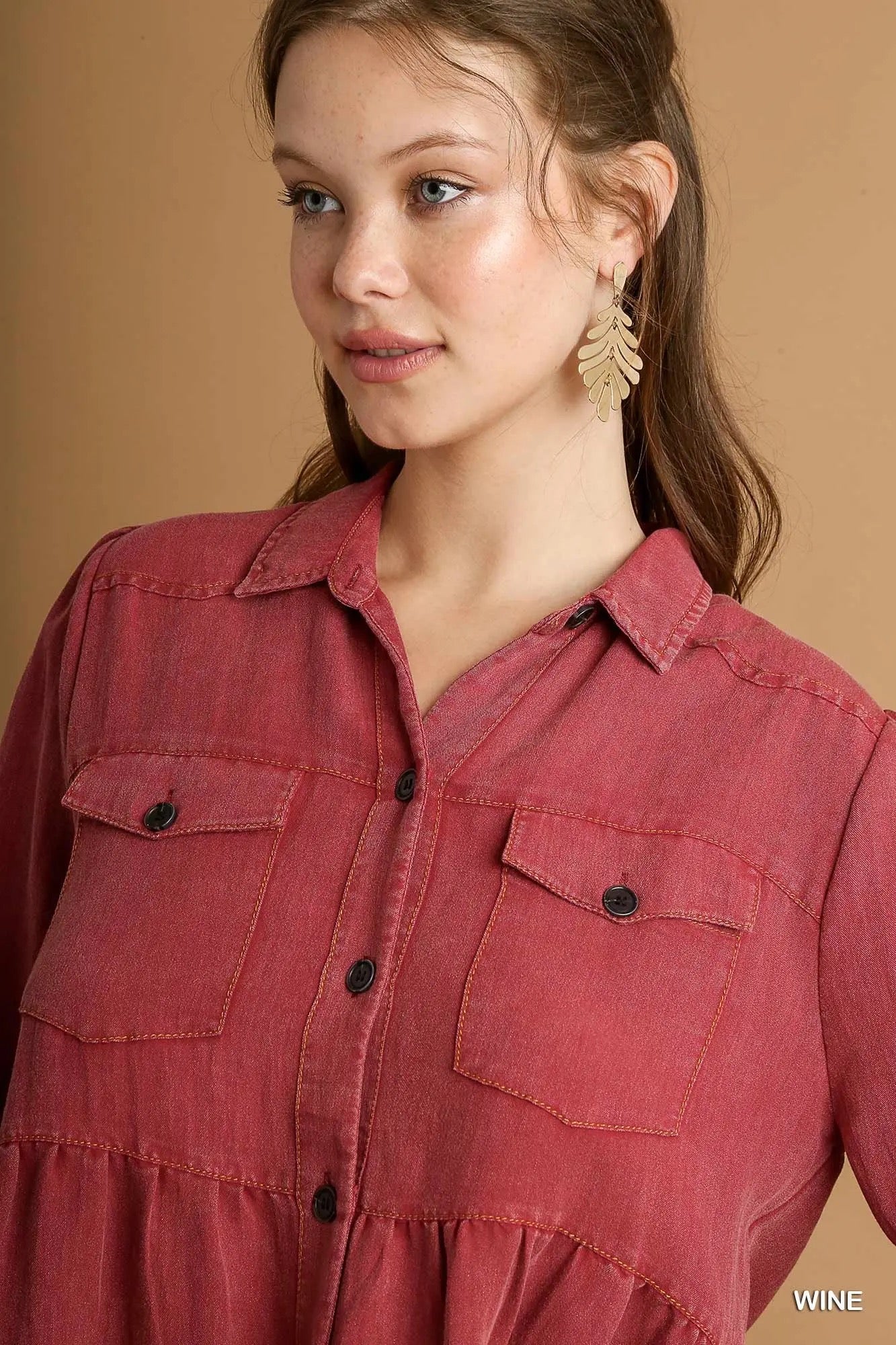 Wine Button down Top