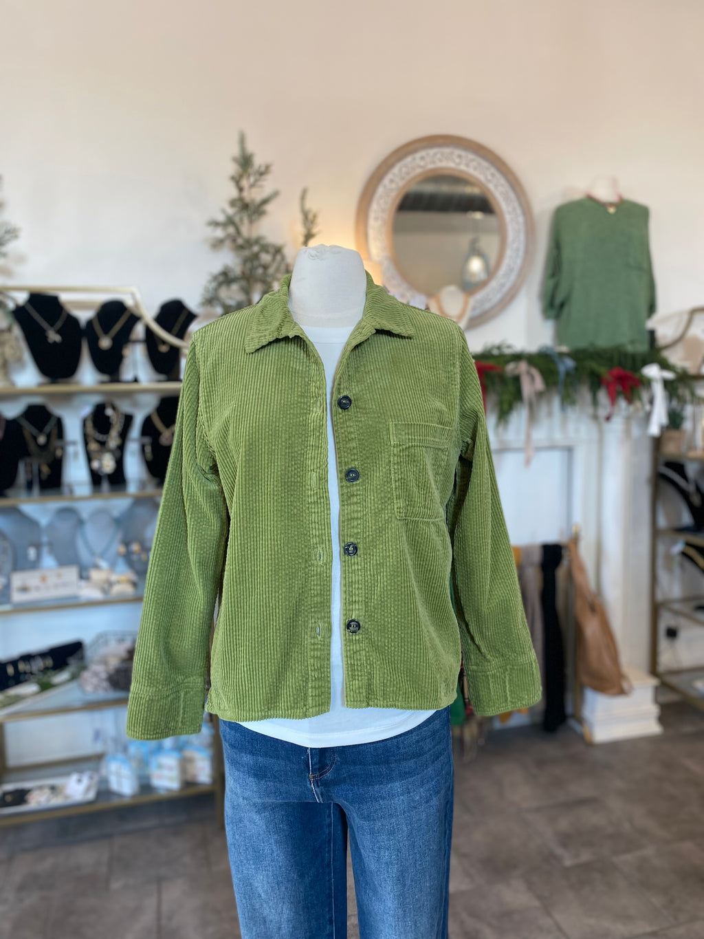 Cut Loose Crop Hi-Lo Lux Cord Jacket in Frog Green