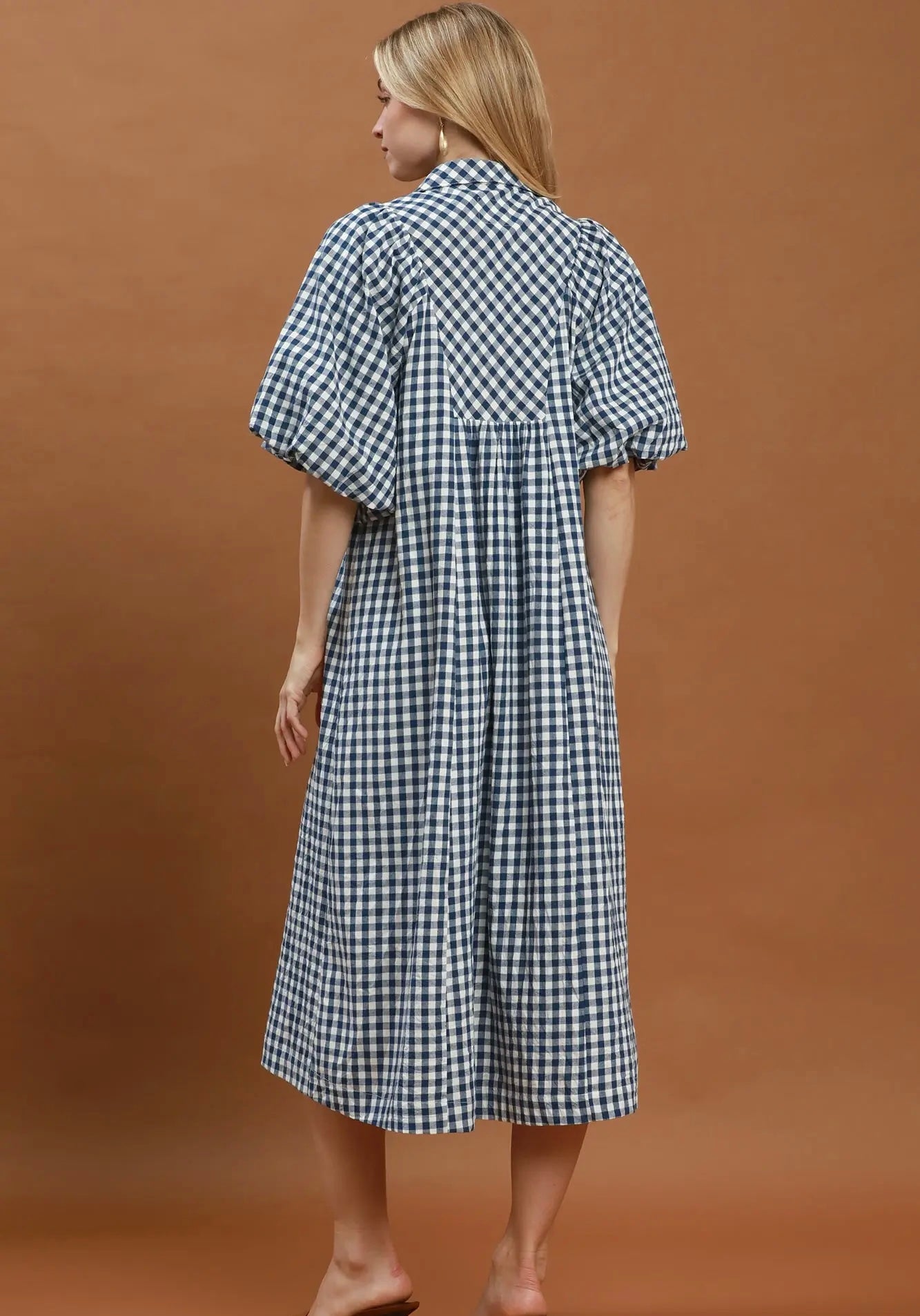 Gingham Smocked Dress in Blue