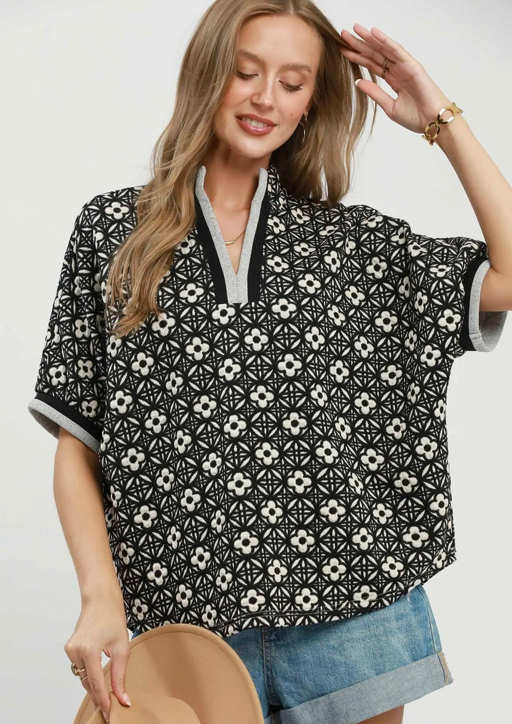 Umgee Black Print Pullover