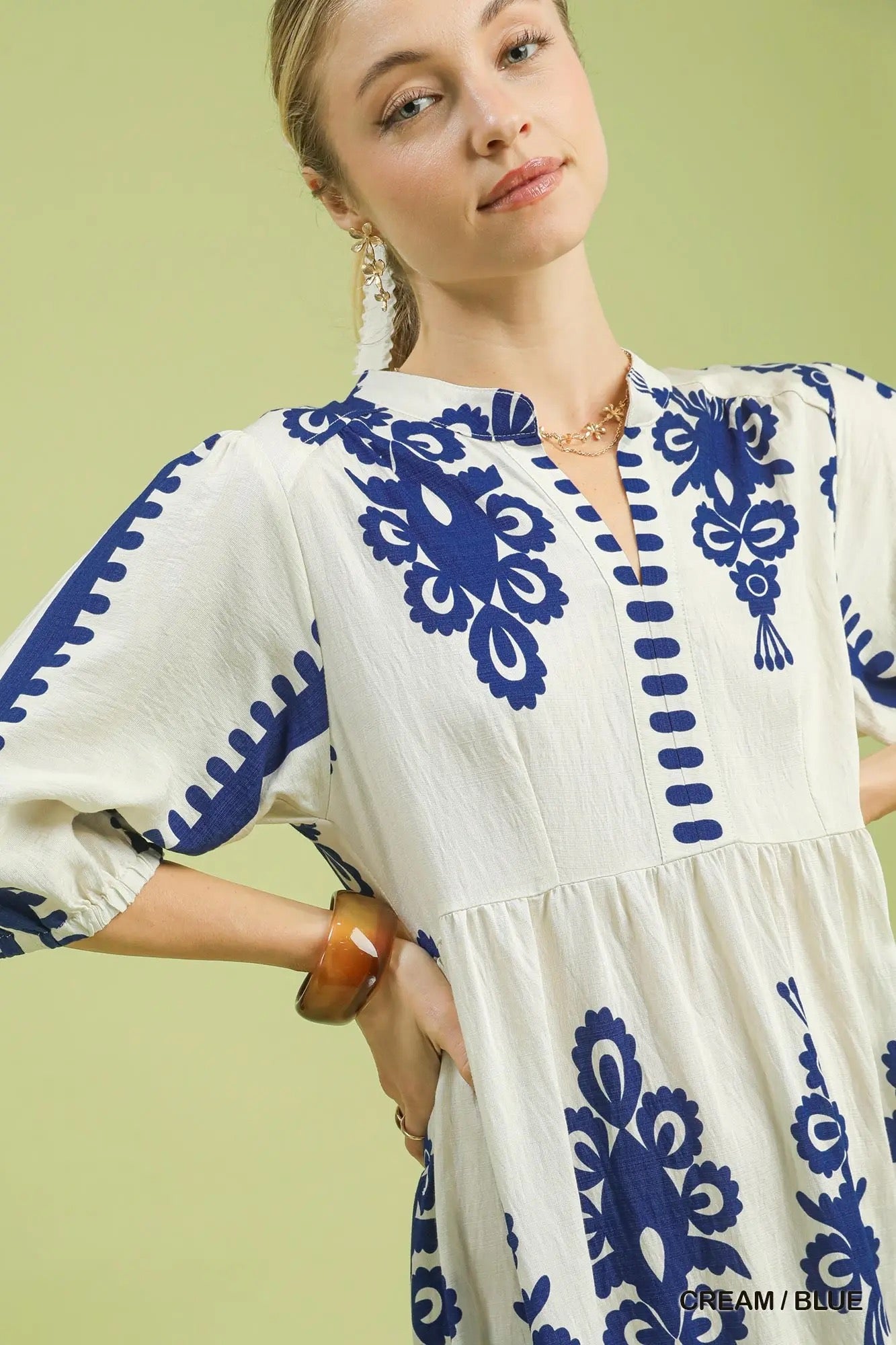 Abstract V-Neck Midi Dress