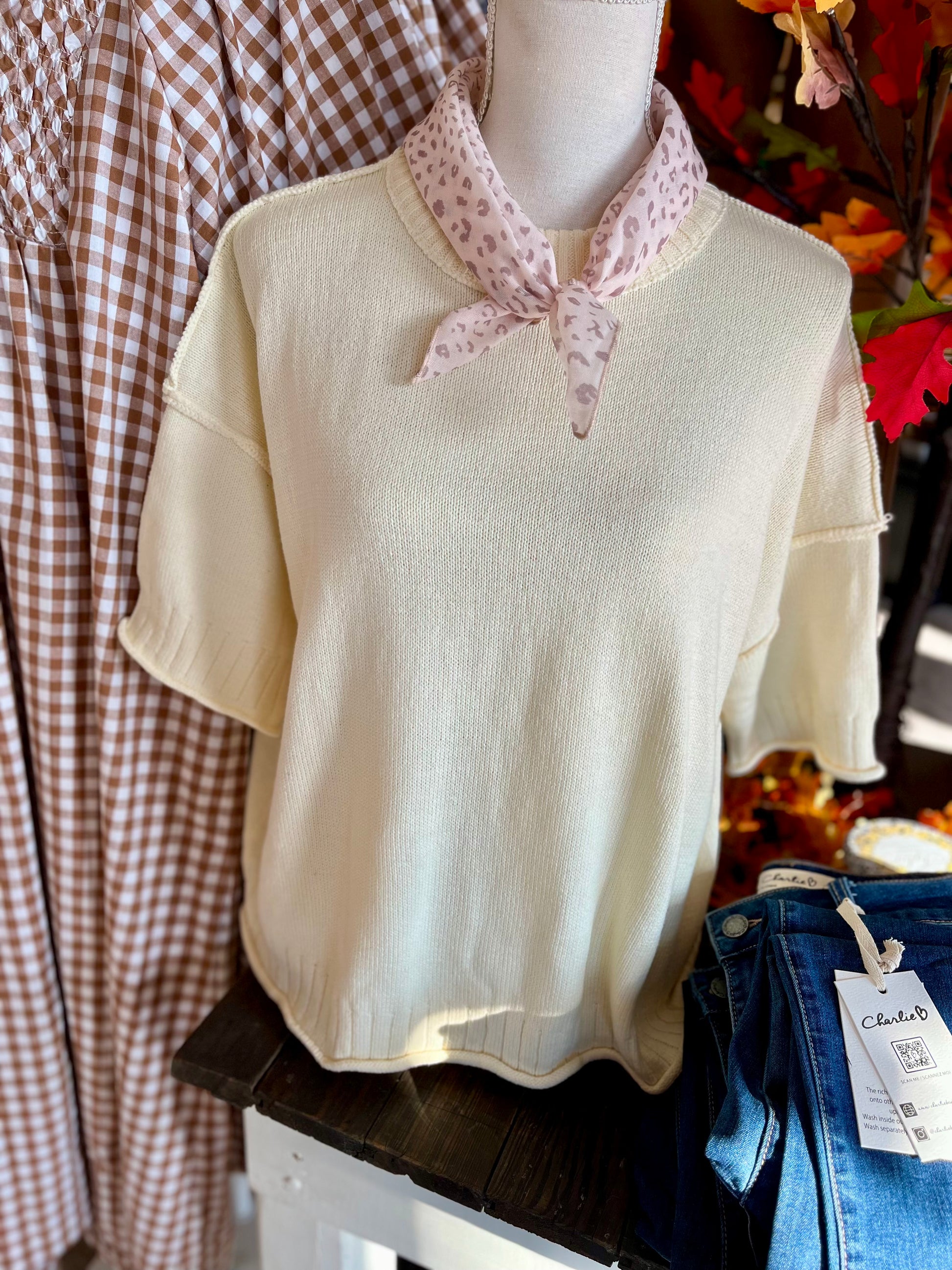 Drop Shoulder Sweater in Cream