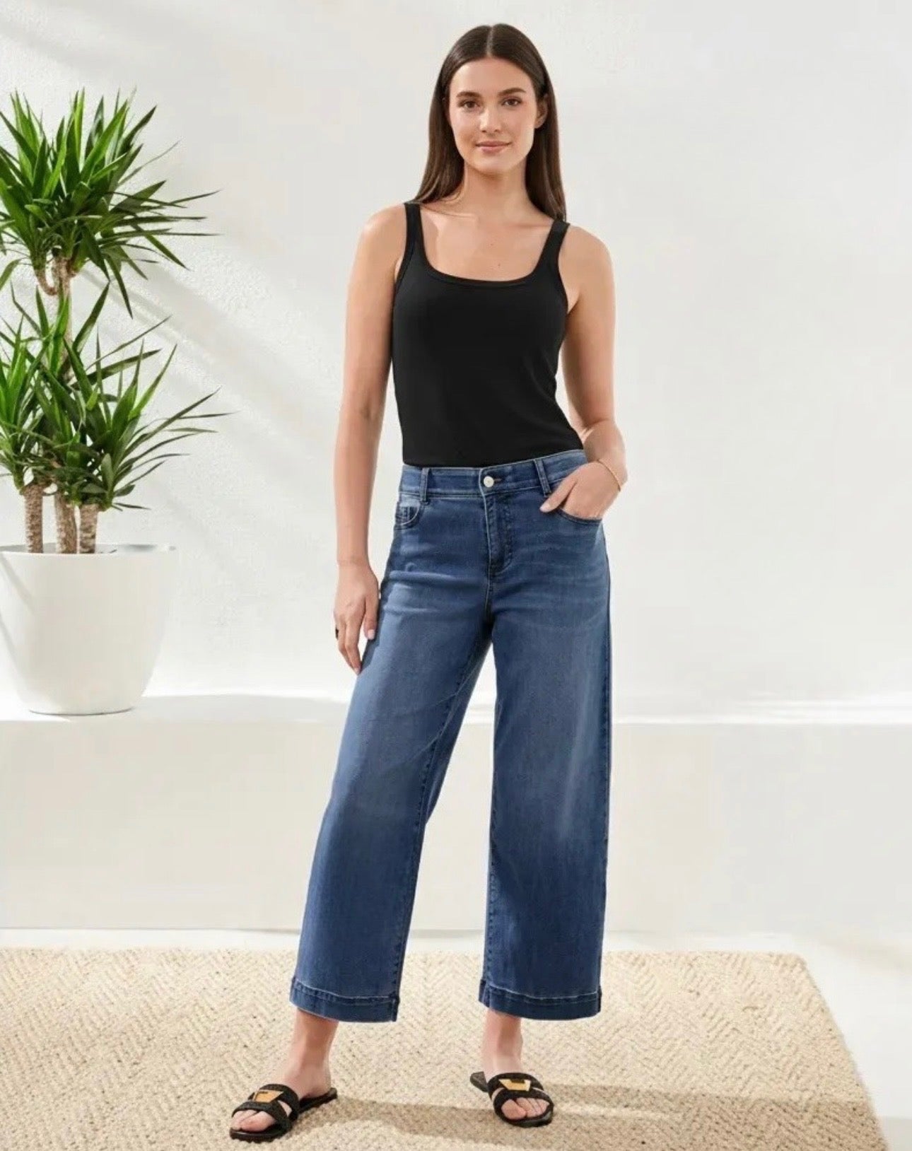 Tribal Audrey Hugging Wide Crop Denim Jeans
