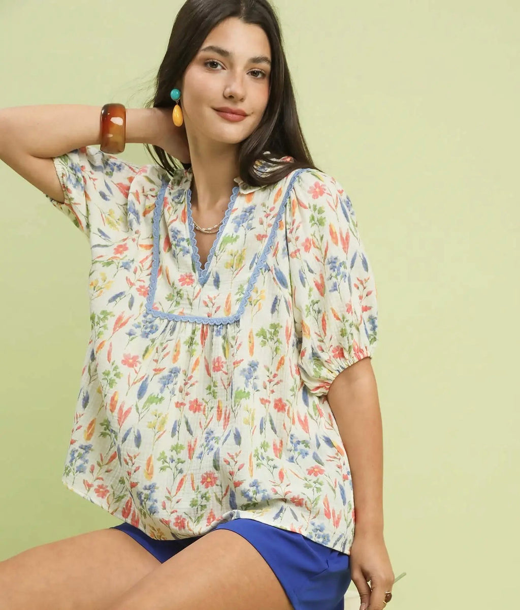 Floral Gauze Pullover Top