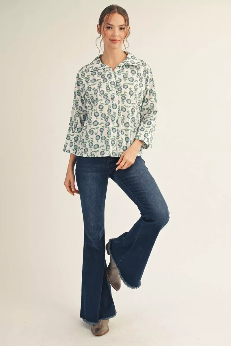 Blue Floral Pullover Top