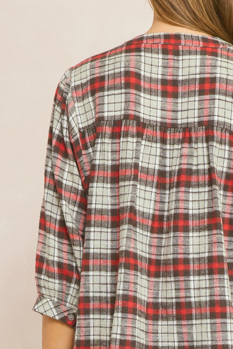 Gray plaid combo Top