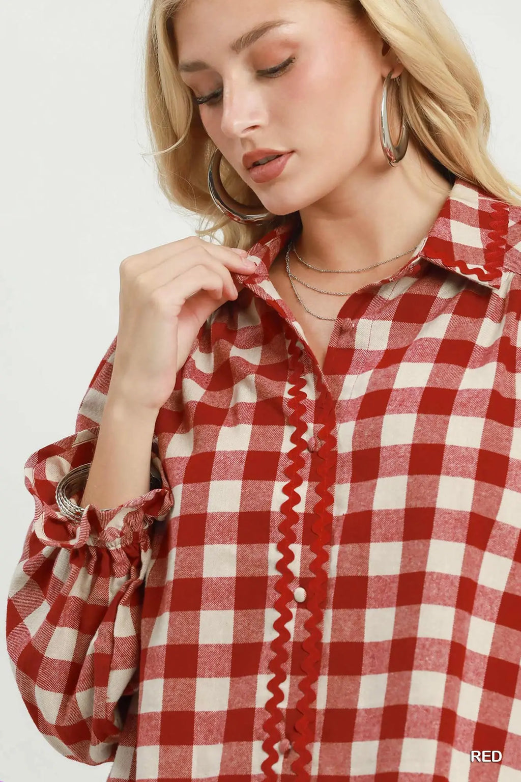 Umgee Red Buffalo Plaid Top