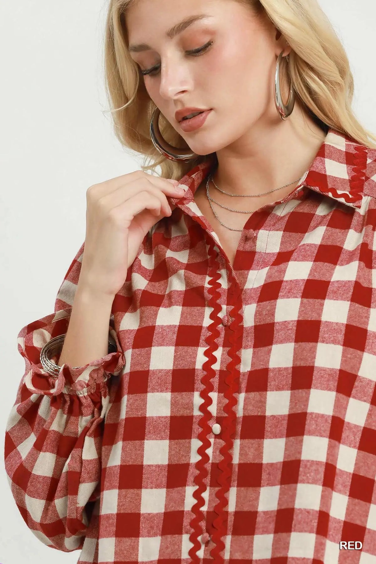 Umgee Red Buffalo Plaid Top