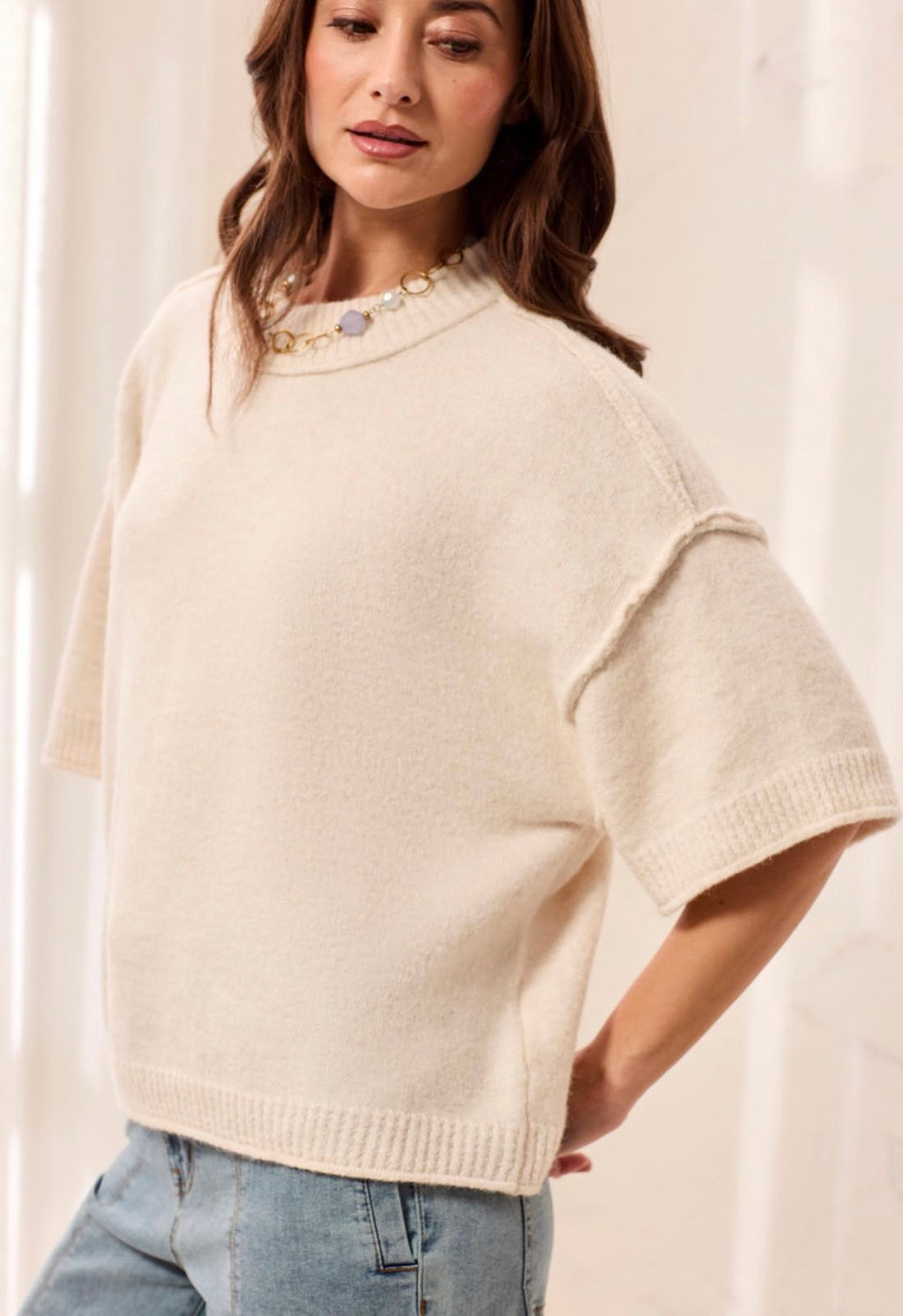 Tribal Cream Drop Shoulder Sweater