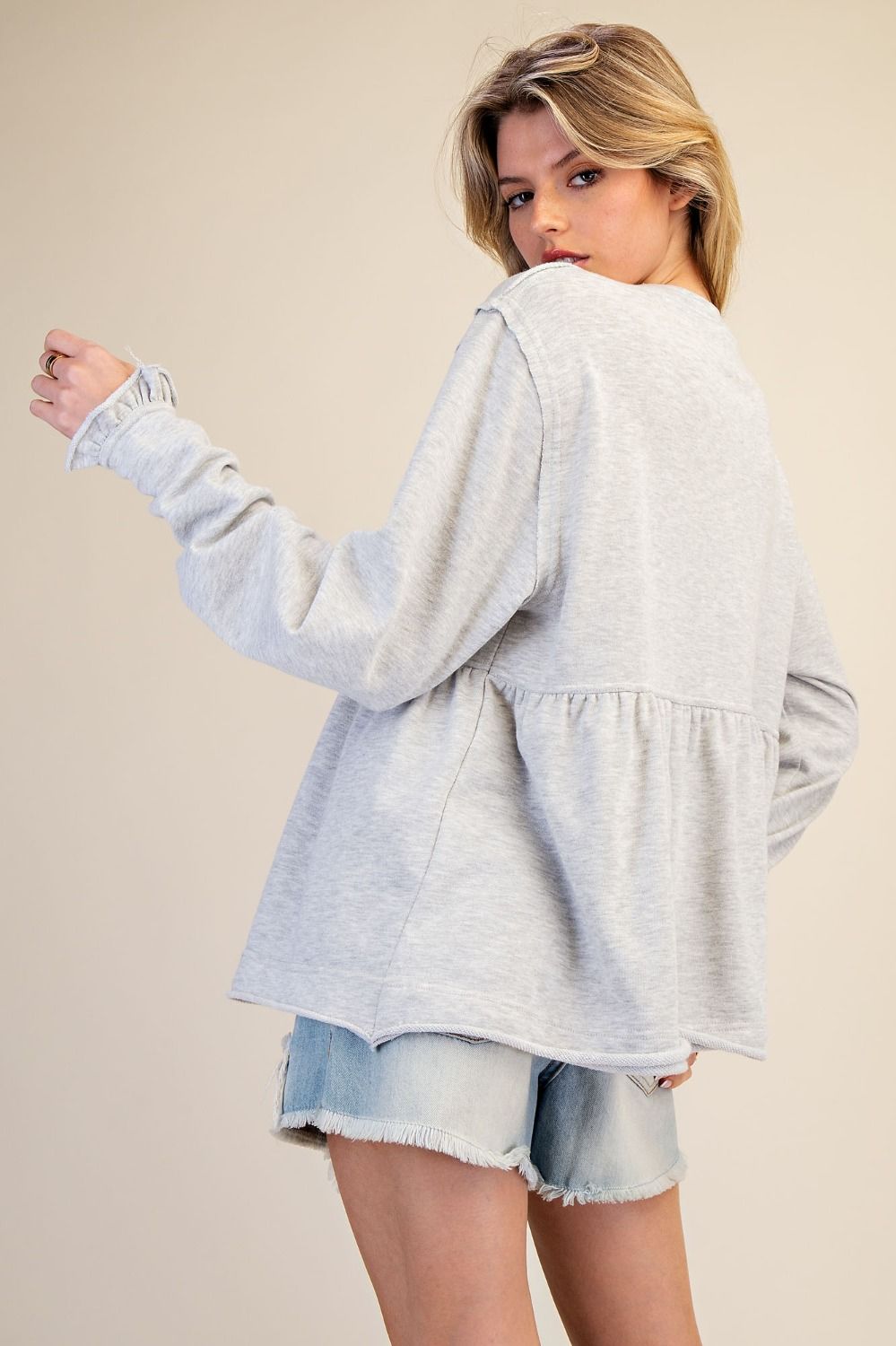 Heather Gray Boho Terry Washed Sweatshirt