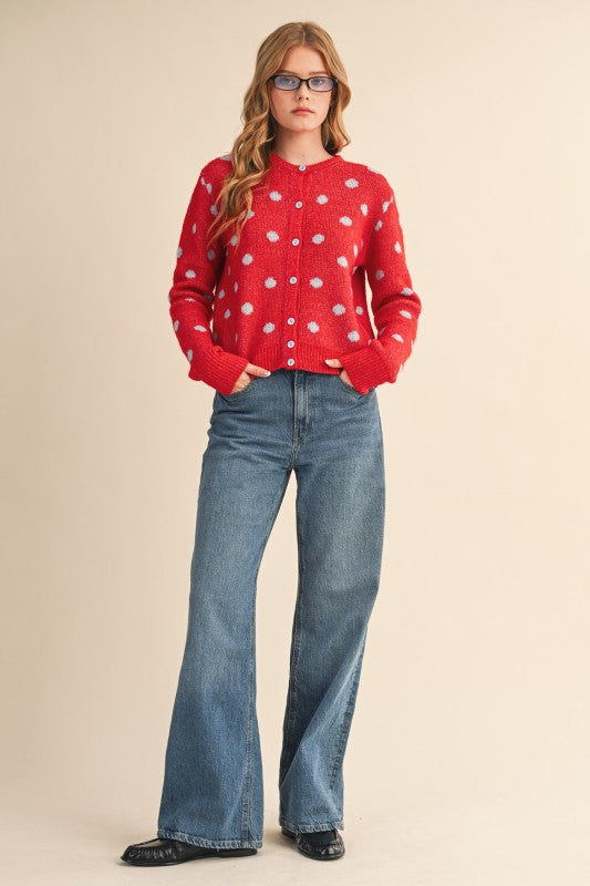 Red and Gray Cardigan with Detachable Collar