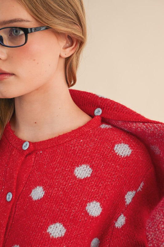 Red and Gray Cardigan with Detachable Collar