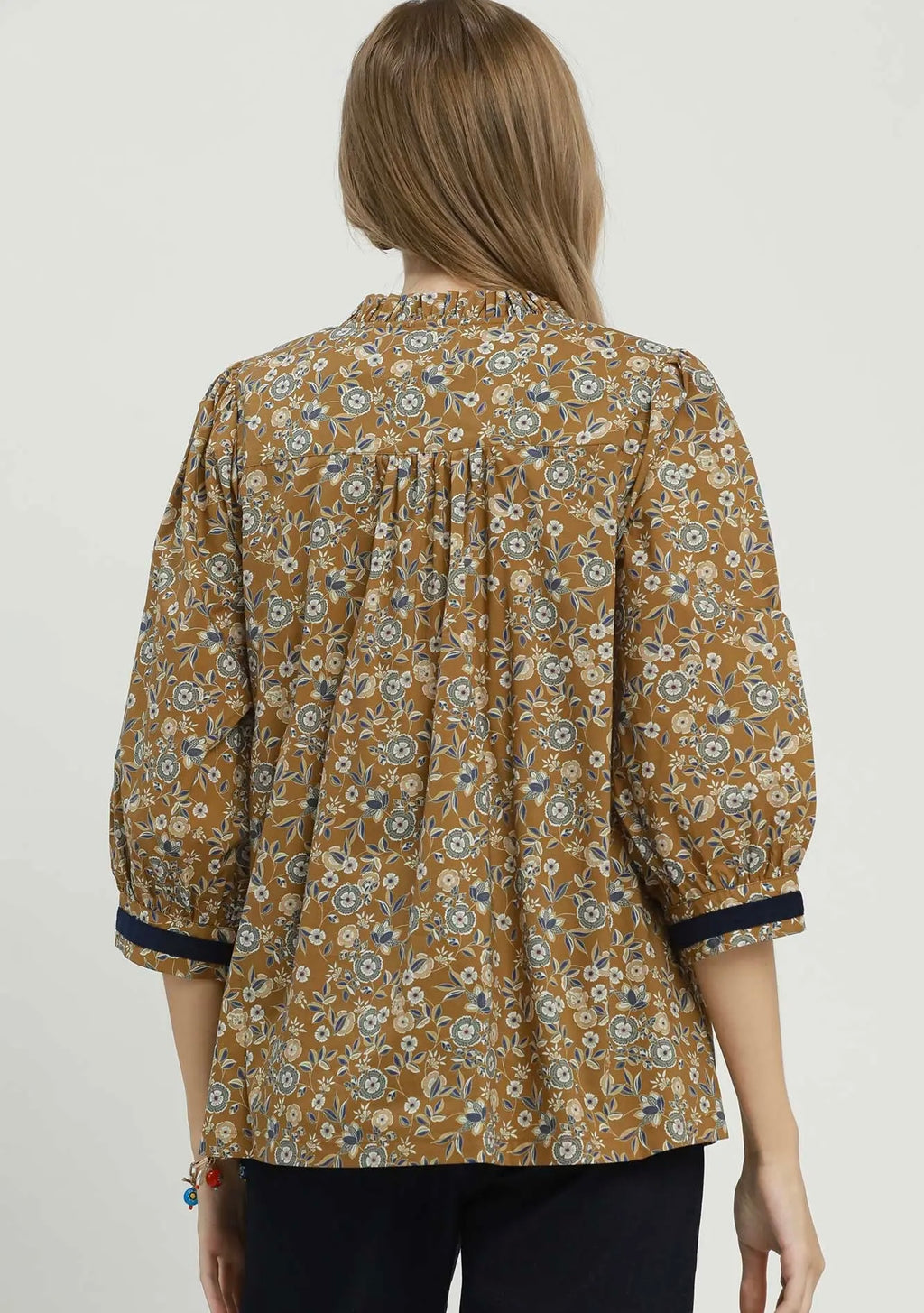 Umgee Navy Trim Floral Top