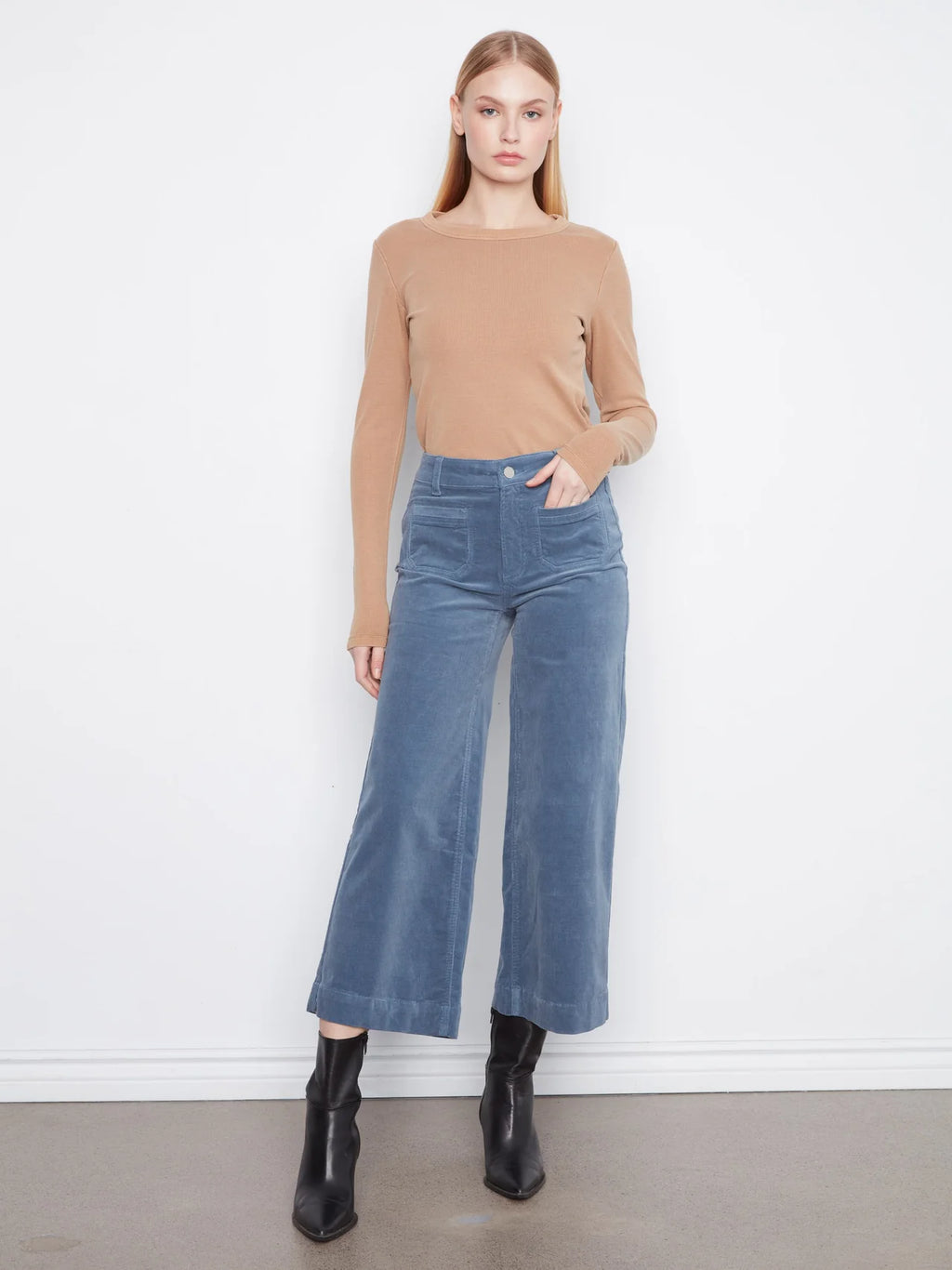 Charlie B Cropped Patch Pocket Corduroy Pants - Storm