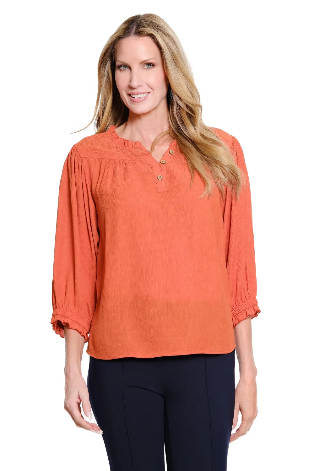 Multiples Rust Ruffle Top