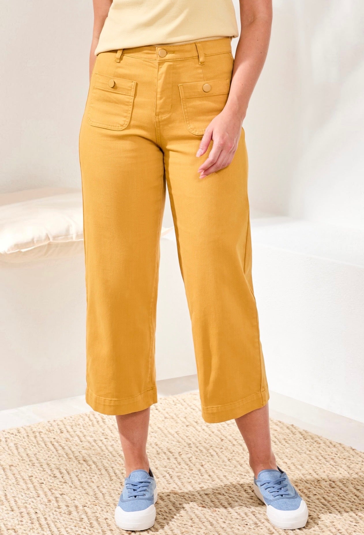 Tribal Sophia Hugging Crop Palazzo Denim pant in Golden Sun