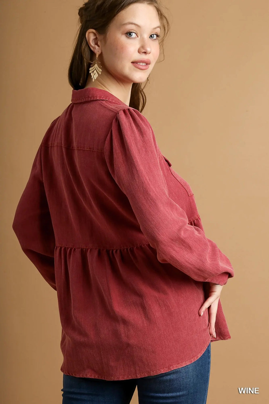 Wine Button down Top