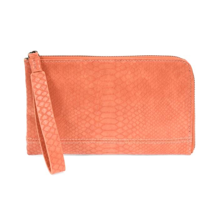 Joy Tina Python Zip Around Wristlet in Coral
