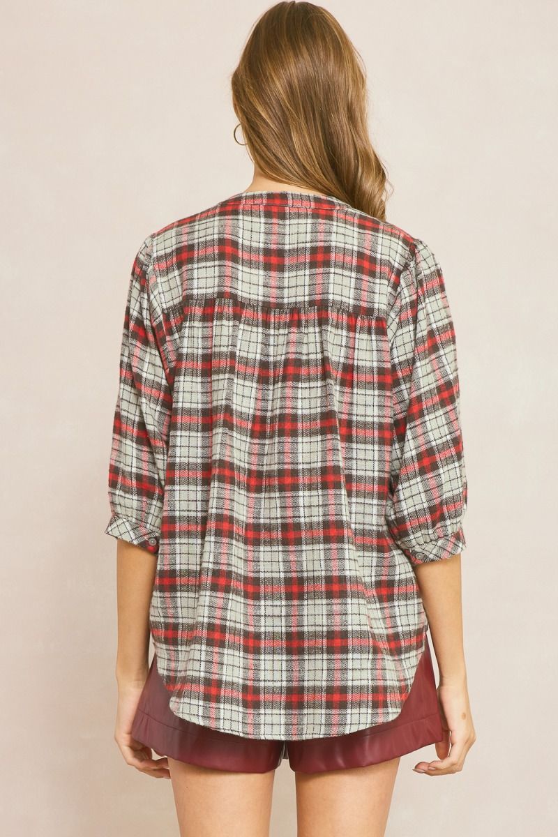 Gray plaid combo Top