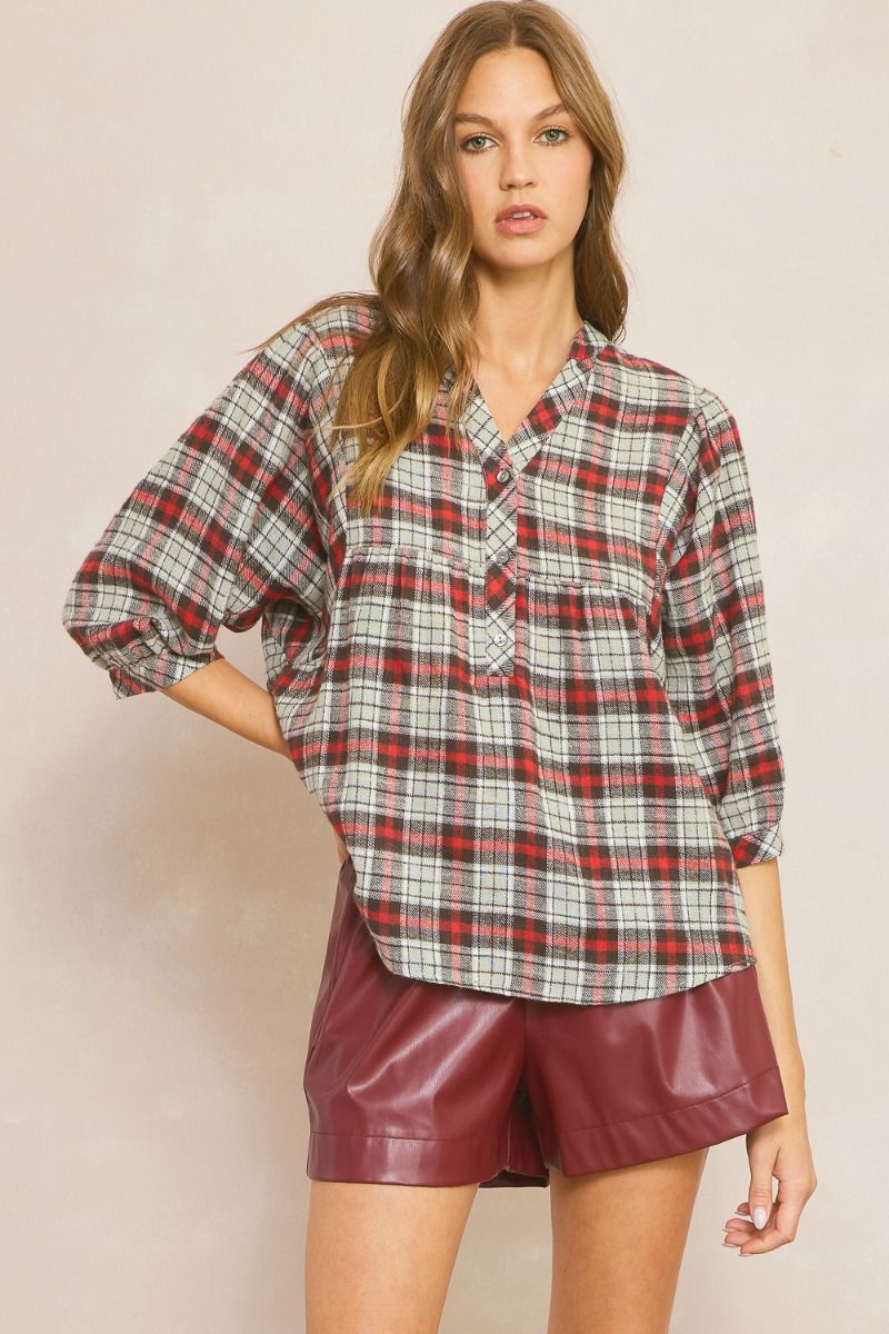 Gray plaid combo Top