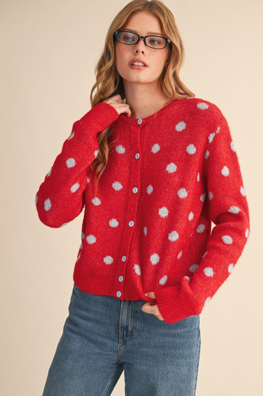 Red and Gray Cardigan with Detachable Collar