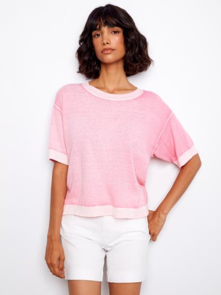Charlie B Reverse Print Sweater In Candy Pink