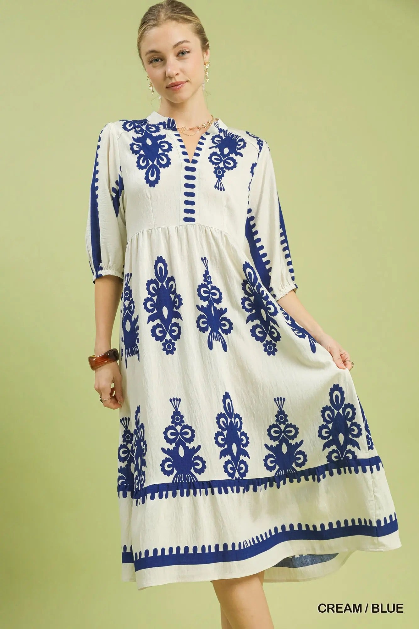 Abstract V-Neck Midi Dress