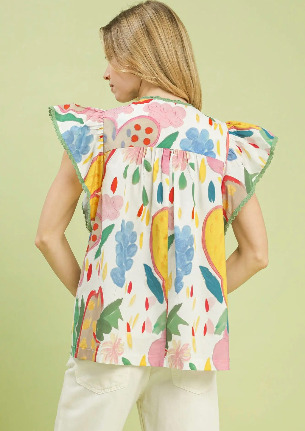 Floral Print Flutter Sleeve Notch Neck Top