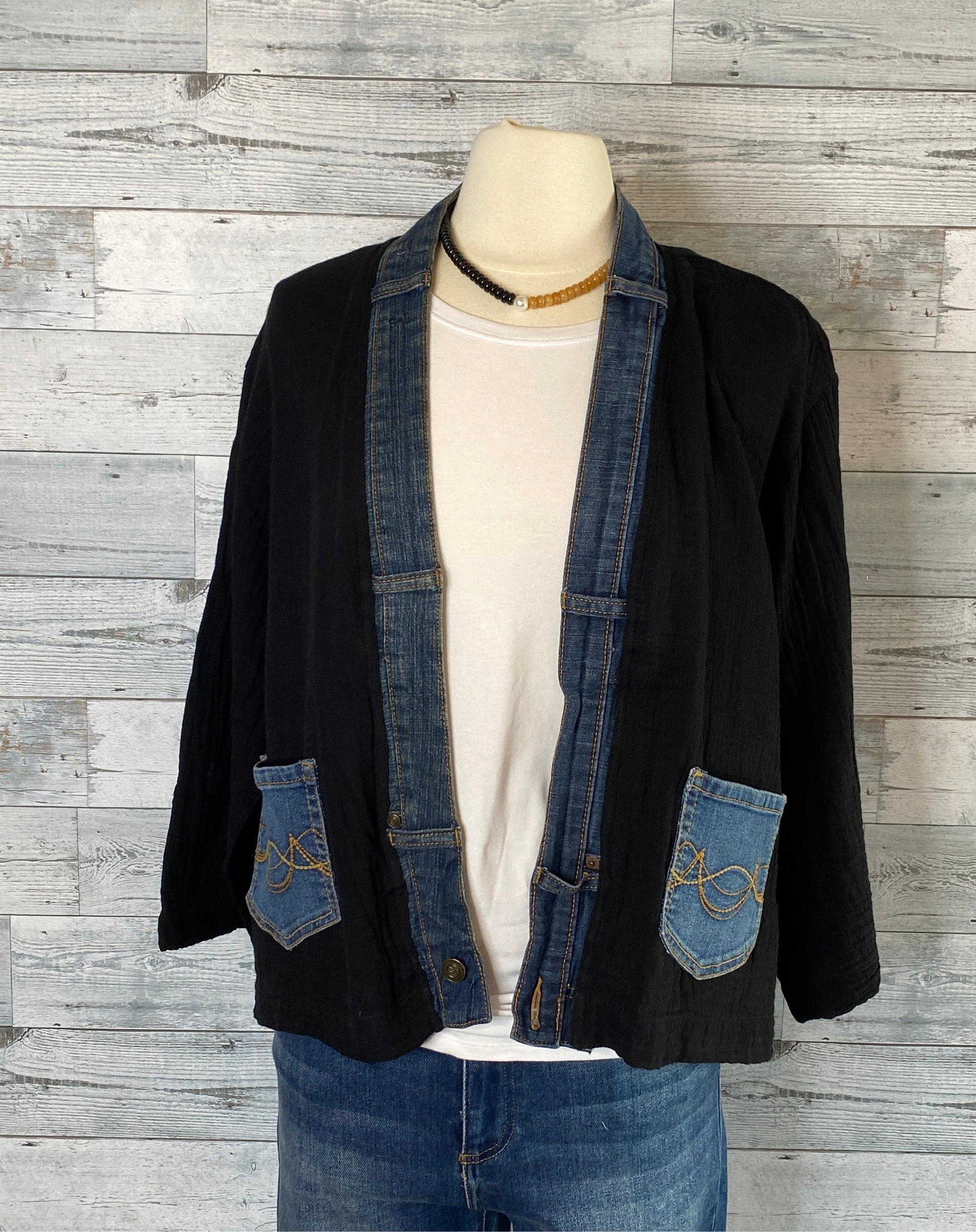 Shannon Passero Gauze & Denim Cardigan