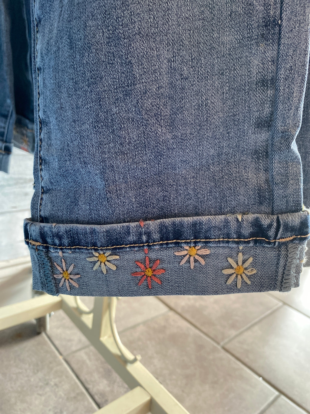 Charlie B Denim Slim Leg Pants With Embroidered Cuff