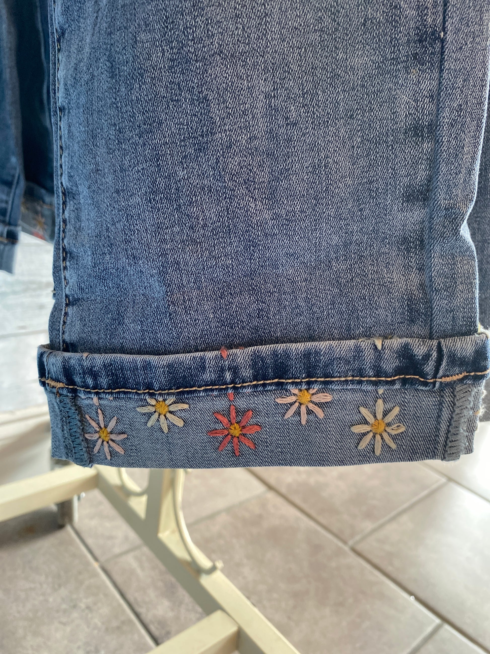 Charlie B Denim Slim Leg Pants With Embroidered Cuff