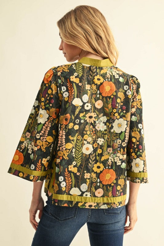 Fall Floral Notch Neck Top