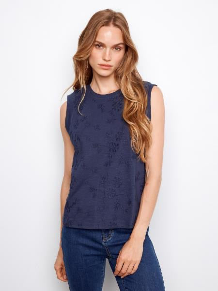 Charlie B Sleeveless Crew Neck T-Shirt in Navy