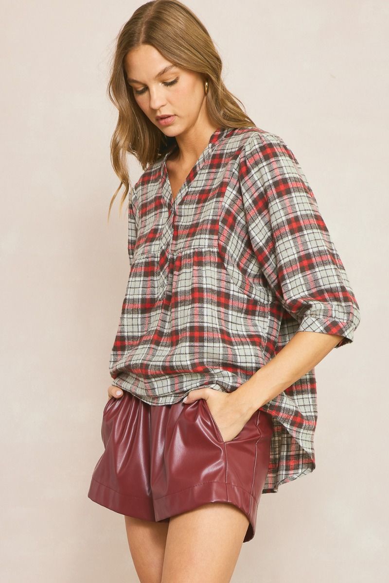 Gray plaid combo Top