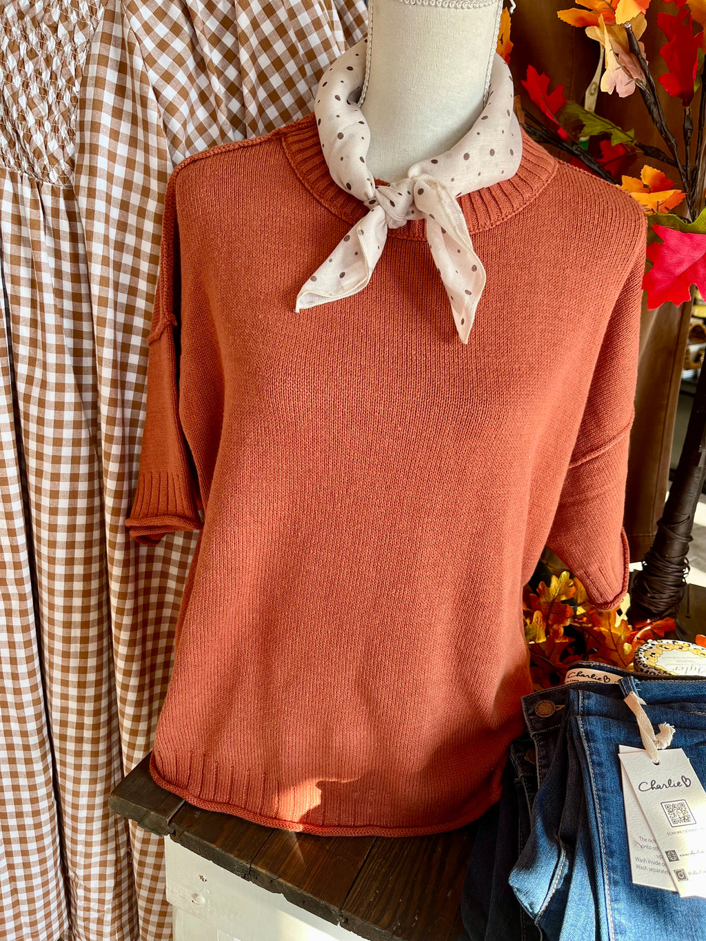 Drop Shoulder Sweater in Rust