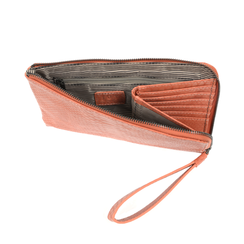 Joy Tina Python Zip Around Wristlet in Coral